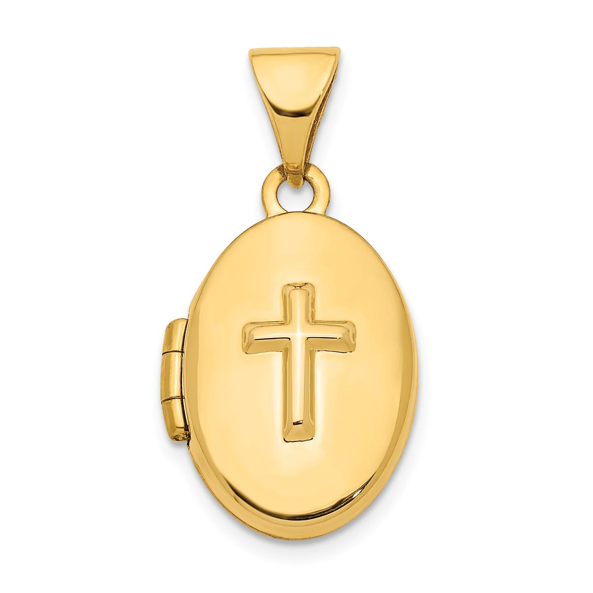 Gold Classics™ 14kt. Gold Cross 16mm Oval Locket Pendant