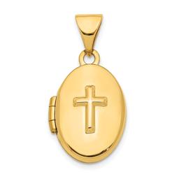 Gold Classics(tm) 14kt. Gold Cross 16mm Oval Locket Pendant