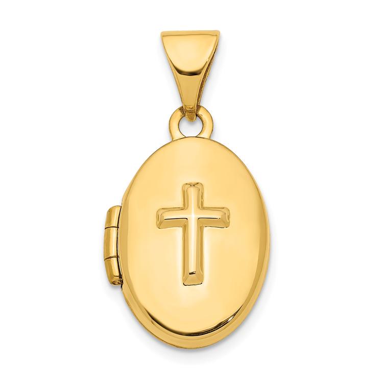 Gold Classics(tm) 14kt. Gold Cross 16mm Oval Locket Pendant