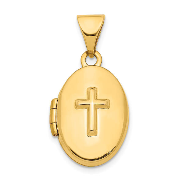 Gold Classics&#40;tm&#41; 14kt. Gold Cross 16mm Oval Locket Pendant - image 