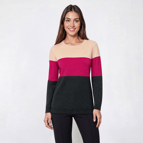 Womens Retrology Color Block Crew Neck Sweater