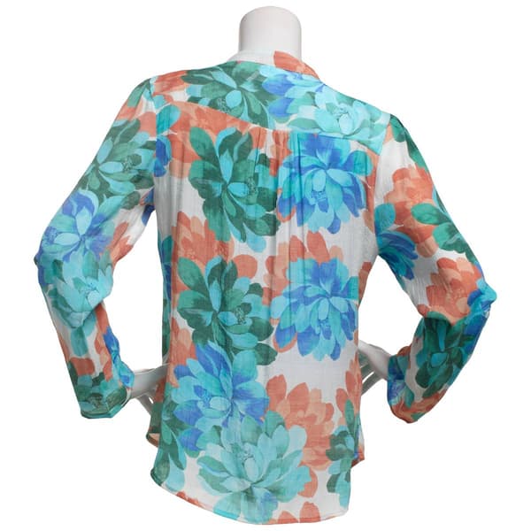 Plus Size Zac & Rachel 3/4 Sleeve Floral Split Neck Blouse