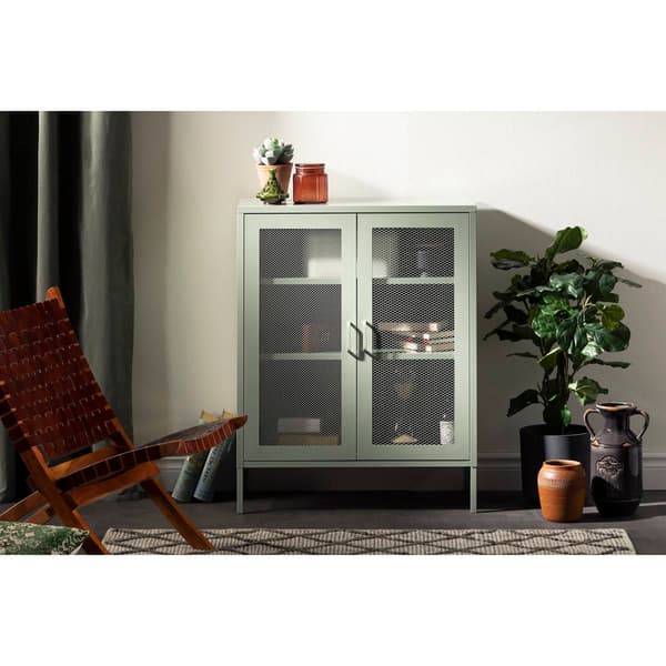 South Shore Crea Sage Green Metal Mesh 2-Door Accent Cabinet