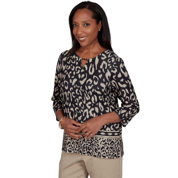 Womens Alfred Dunner Travel Advisory 3/4 Sleeve Leopard Blouse