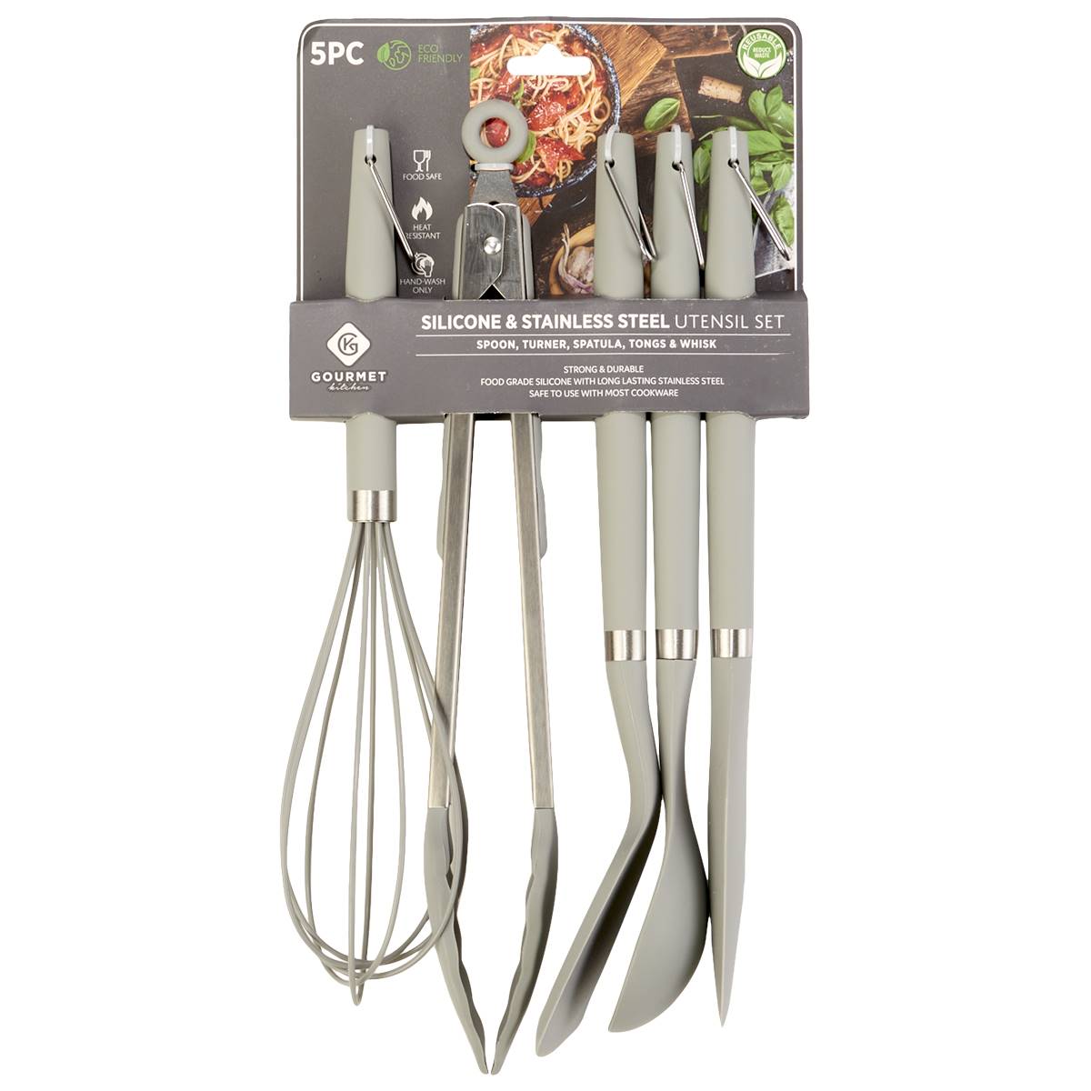 5pc. Steel & Silicone Utensil Set - Charcoal