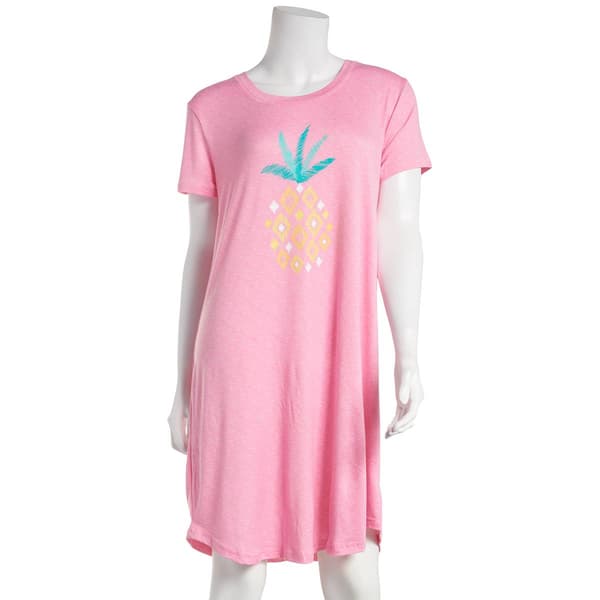 Womens Jaclyn Short Sleeve Pineapple Screen Print Nightshirt - image 