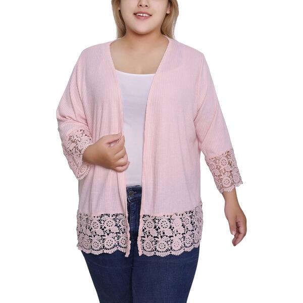 Plus Size NY Collection 3/4 Sleeve Crochet Lace Cardigan - image 