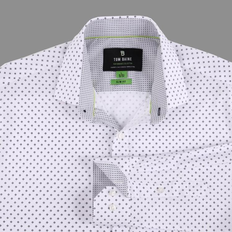 Mens Tom Baine Slim Fit Performance Diamond Dress Shirt - White