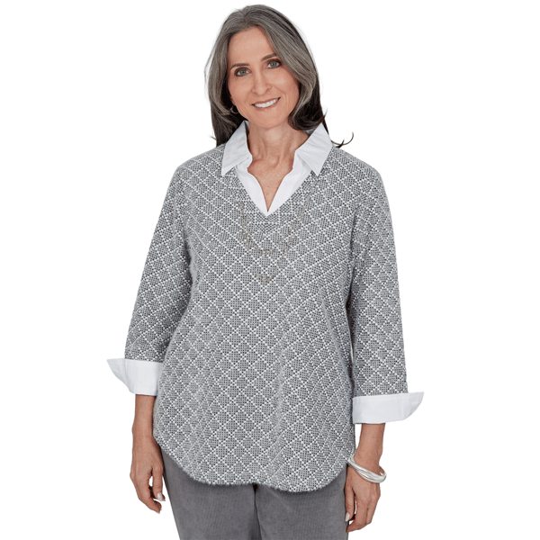Petite Alfred Dunner Vail Diamond Texture Two in One Blouse