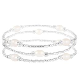 Splendid Pearls Trio of Elastic White Freshwater Pearl Bracelets