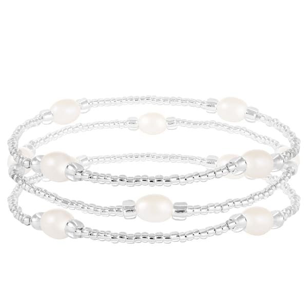 Splendid Pearls Trio of Elastic White Freshwater Pearl Bracelets - image 