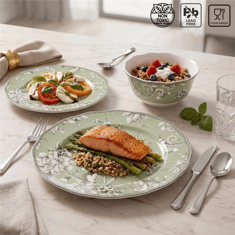 222 Fifth Adelaide Green Porcelain 12pc. Dinnerware Set