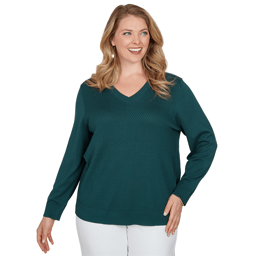 Plus Size Emaline Special Items Long Sleeve Solid V-Neck Sweater