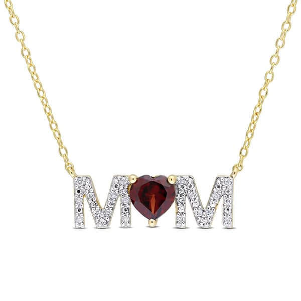 Sophia B Sterling Silver 1/10ct. Diamond & Garnet Mom Necklace
