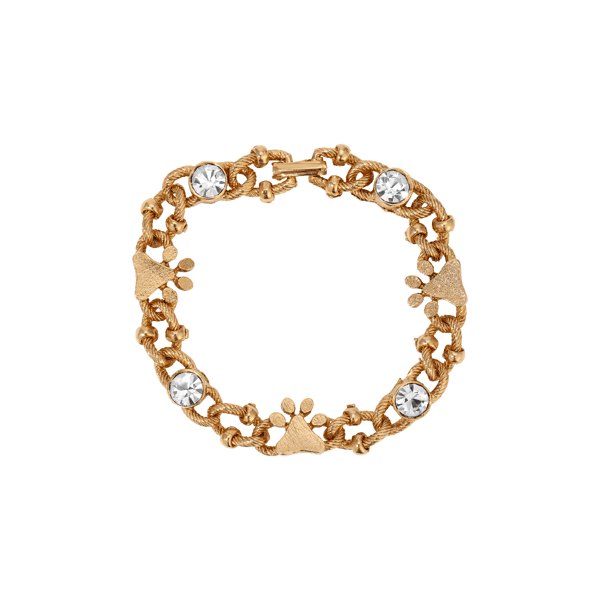 1928 Gold-Tone Clear Crystal & Paw Link Bracelet - image 