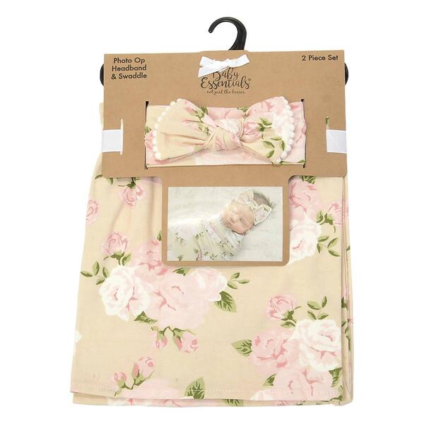 Baby Essentials Floral Swaddle Blanket & Headband Set - image 