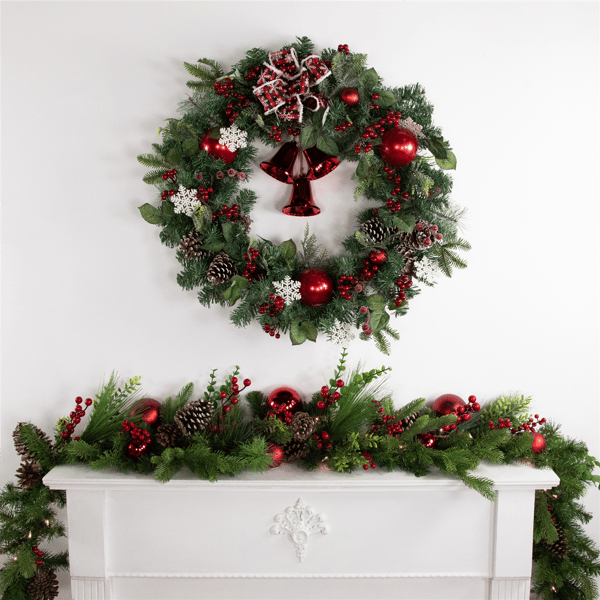 Northlight 30in. Red Bells & Mixed Foliage Christmas Wreath