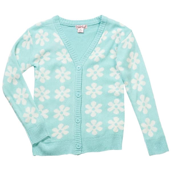 Girls &#40;7-16&#41; Pink Angel&#40;tm&#41; Flower Button Down Knit Cardigan