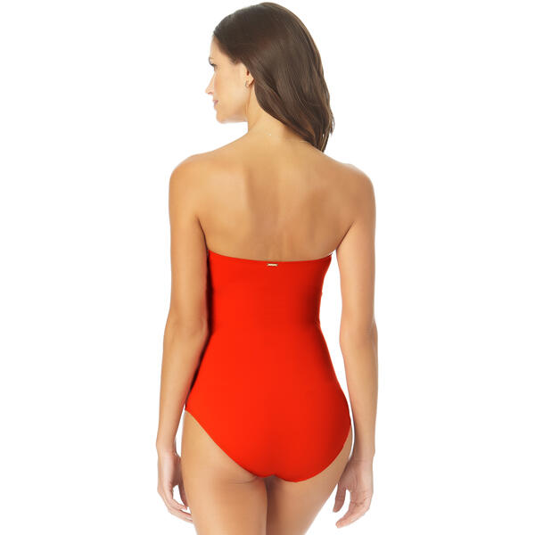 Womens Anne Cole Solid Twist Shirred Bandeau One Piece Swimsuit