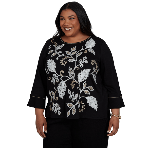 Plus Size Alfred Dunner Travel Advisory Leaf Embroidery Blouse