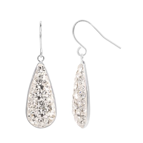 Brass Silver-Plated White Crystal Teardrop Dangle Earrings