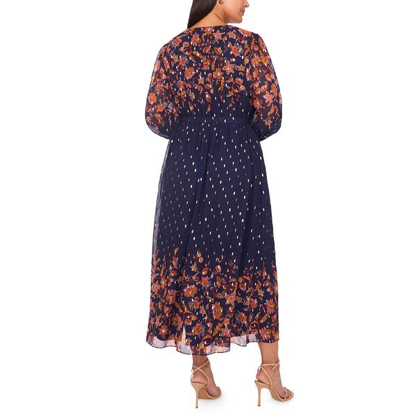 Plus Size MSK Long Sleeve V-Neck Floral Wrap Dress
