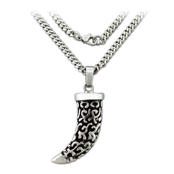 Mens Forever New Stainless Steel Oxidized Horn Pendant - image 