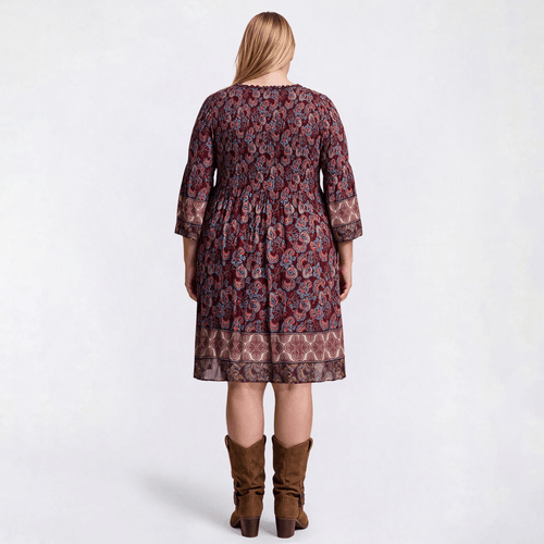 Plus Size Emma & Michele 3/4 Sleeve Paisley Pleat A-Line Dress - image 