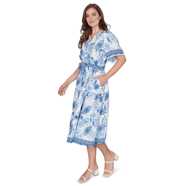 Petite Ruby Rd. French Riviera Floral Toile Tiered Midi Dress