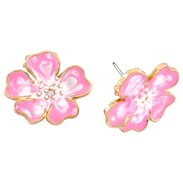 Ashley Cooper(tm) Gold-Tone Pink Flower Stud Earrings - image 