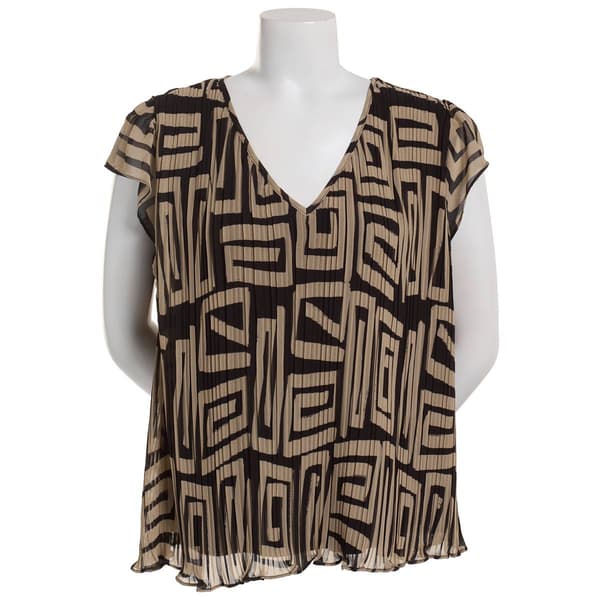 Womens Adrianna Papell Flutter Sleeve V-Neck Large Geo Blouse - image 