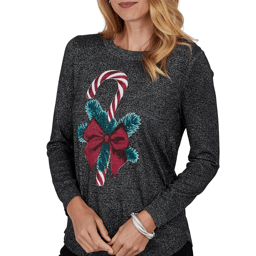 Womens Emaline Holiday Festivities Candy Cane Graphic Sweater