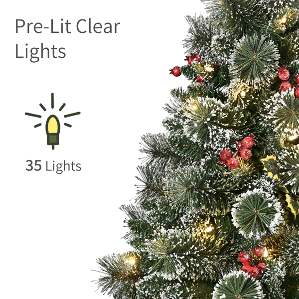 Puleo International 3ft Pre-Lit Adorned Snowy Pine Christmas Tree