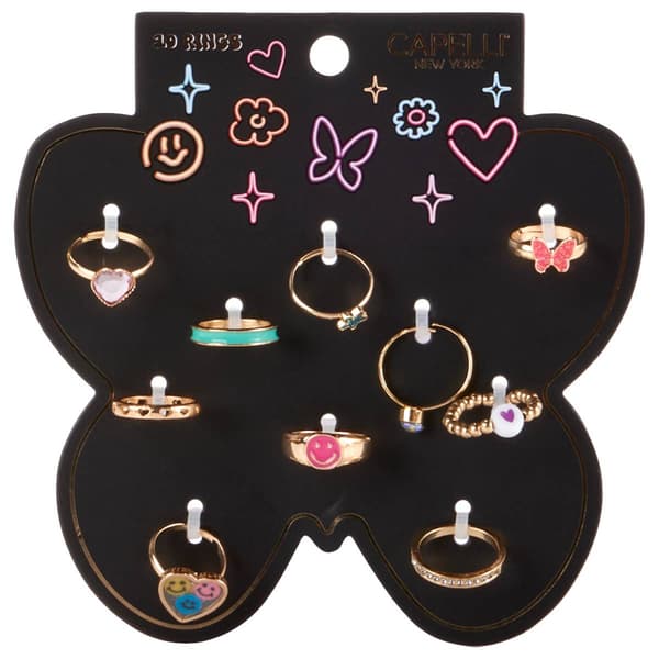 Girls Capelli&#40;R&#41; New York 10pc. Hearts & Smiley Face Neon Ring Set - image 