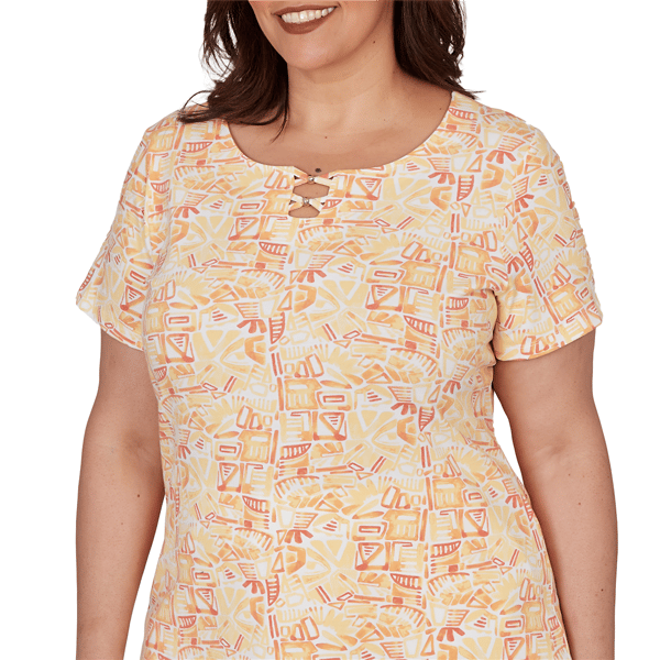 Plus Size Hearts of Palm Fun in the Sun Geometric Abstract Blouse