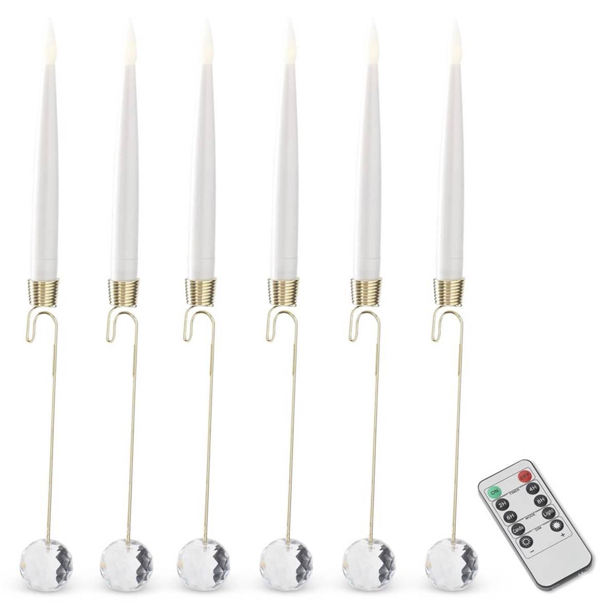 K&K Interiors Glass Hanging Pendant LED Candle Ornament- Set of 6