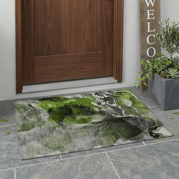 HomeRoots Green Abstract Non Skid Indoor Outdoor Accent Rug - image 