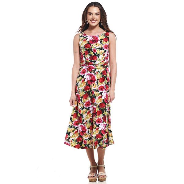 Womens Connected Apparel Sleeveless Print Ruched Waist Midi Dress - image 