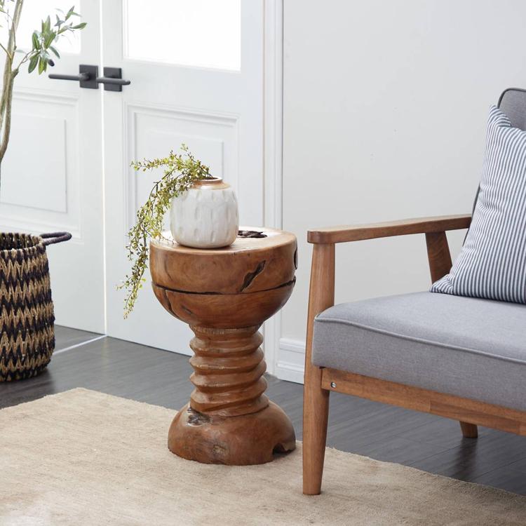 9th & Pike® Rustic Brown Teak Wood End Table