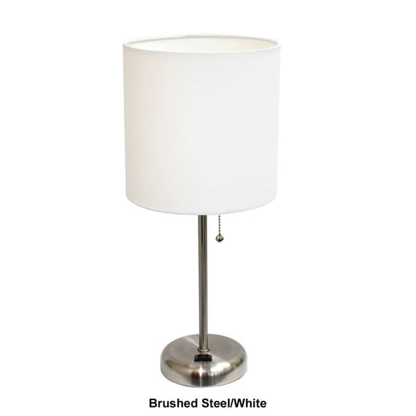 LimeLights White Stick Lamp w/Charging Outlet & Fabric Shade
