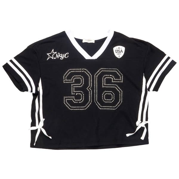 Girls (7-16) No Comment Short Sleeve Rhinestone Football Tee - image 