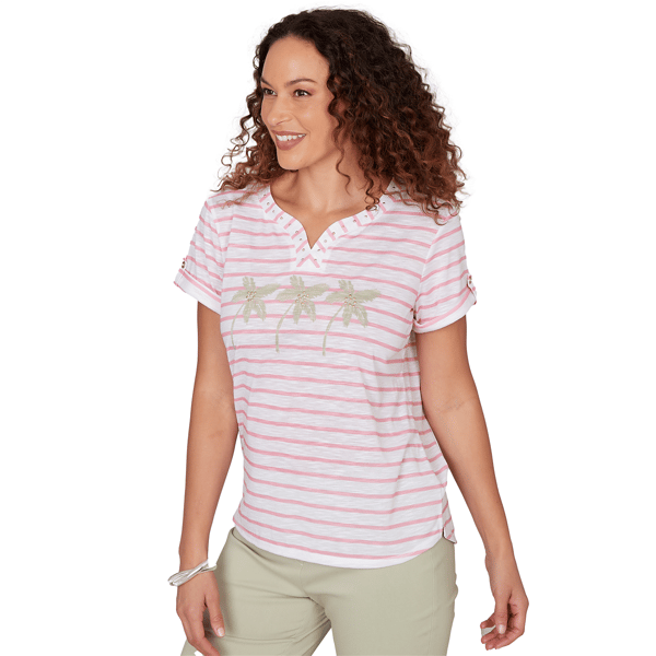 Petite Hearts of Palm Bloom Service Tropical Stripe Blouse