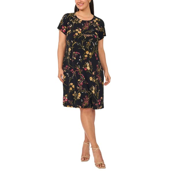 Plus Size MSK Short Sleeve Grommet Shift Trim Dress