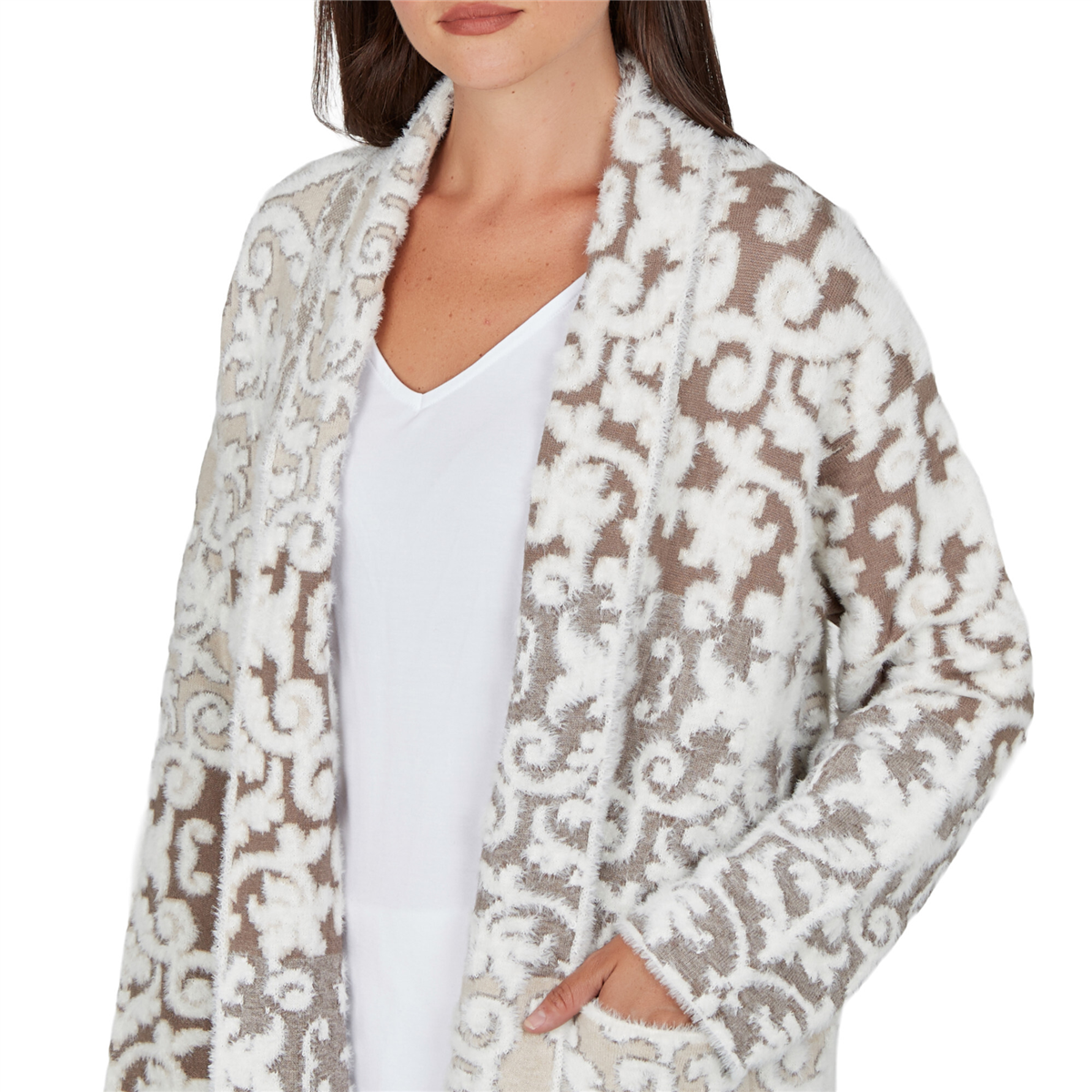Womens Ruby Rd. Mythical Long Sleeve Ornate Open Front Cardigan