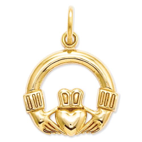 Unisex Gold Classics&#40;tm&#41; 14kt. Yellow Gold Claddagh Pendant - image 