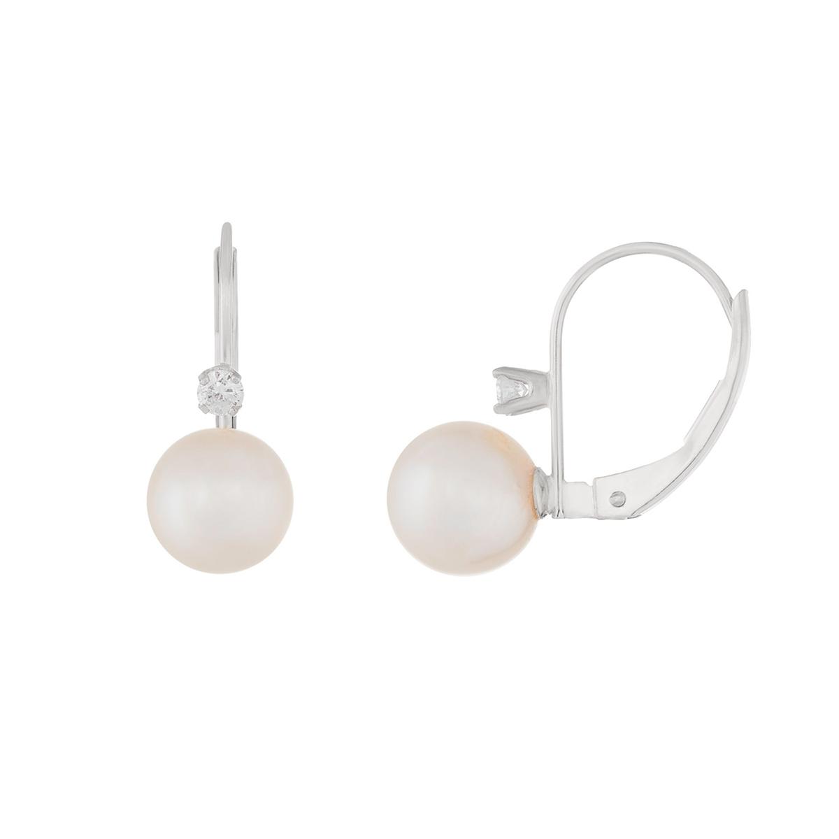 Splendid Pearls 14kt. Gold Diamond Pearl Lever Back Earrings