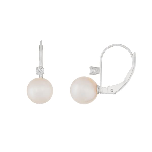 Splendid Pearls 14kt. Gold Diamond Pearl Lever Back Earrings - image 
