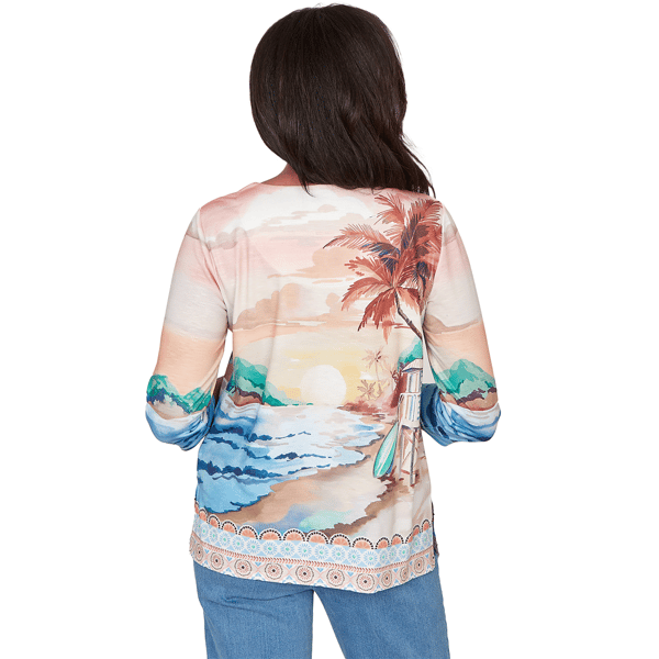 Petite Alfred Dunner Beachcomber Sunset Beach Keyhole Blouse