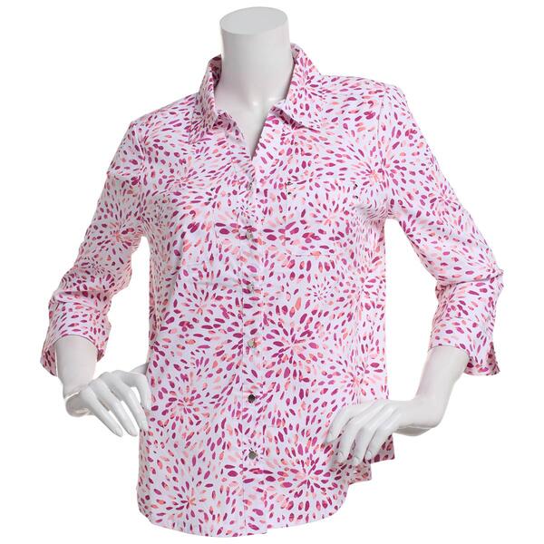 Petite Emily Daniels 3/4 Sleeve Knit To Fit Dot Button Down - image 