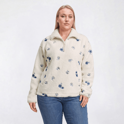 Plus Size Architect(R) Long Sleeve Zip Neck Floral Sherpa Sweater